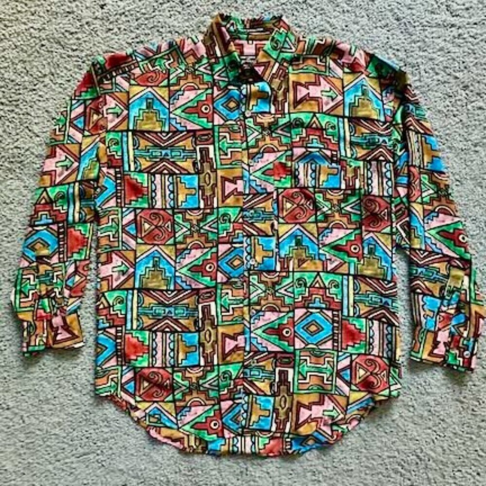 Vintage Timney Fowler for Go Silk Button-Up Colorful Shirt Mens S- Excel. Cond.